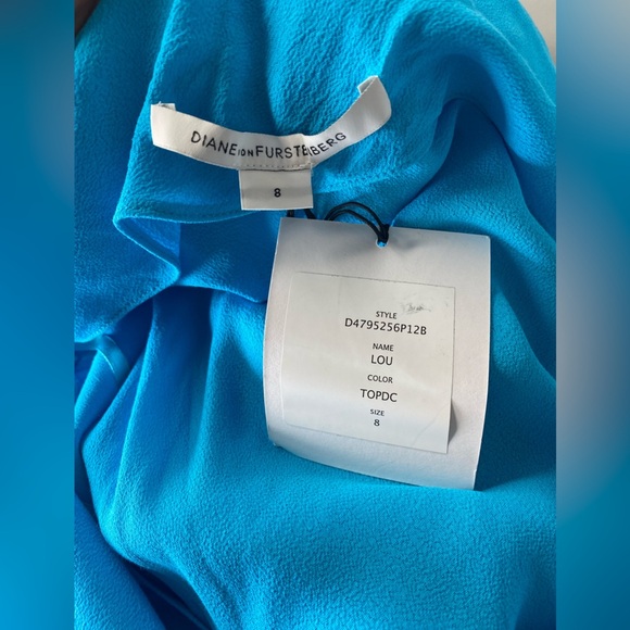 Diane Von Furstenberg NWT Lou Draped Neck Blue & Navy Color Block Dress - Picture 9 of 10